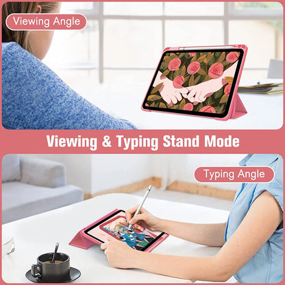 Hybrid Slim Case for Ipad (A16) 11Th Generation 11 Inch (2025), Ipad 10Th Generation 10.9 Inch (2022) - Shockproof Cover with Clear Transparent Back Shell & Pencil Holder, Pink