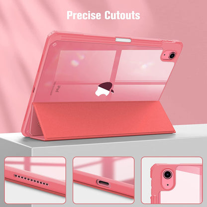 Hybrid Slim Case for Ipad (A16) 11Th Generation 11 Inch (2025), Ipad 10Th Generation 10.9 Inch (2022) - Shockproof Cover with Clear Transparent Back Shell & Pencil Holder, Pink