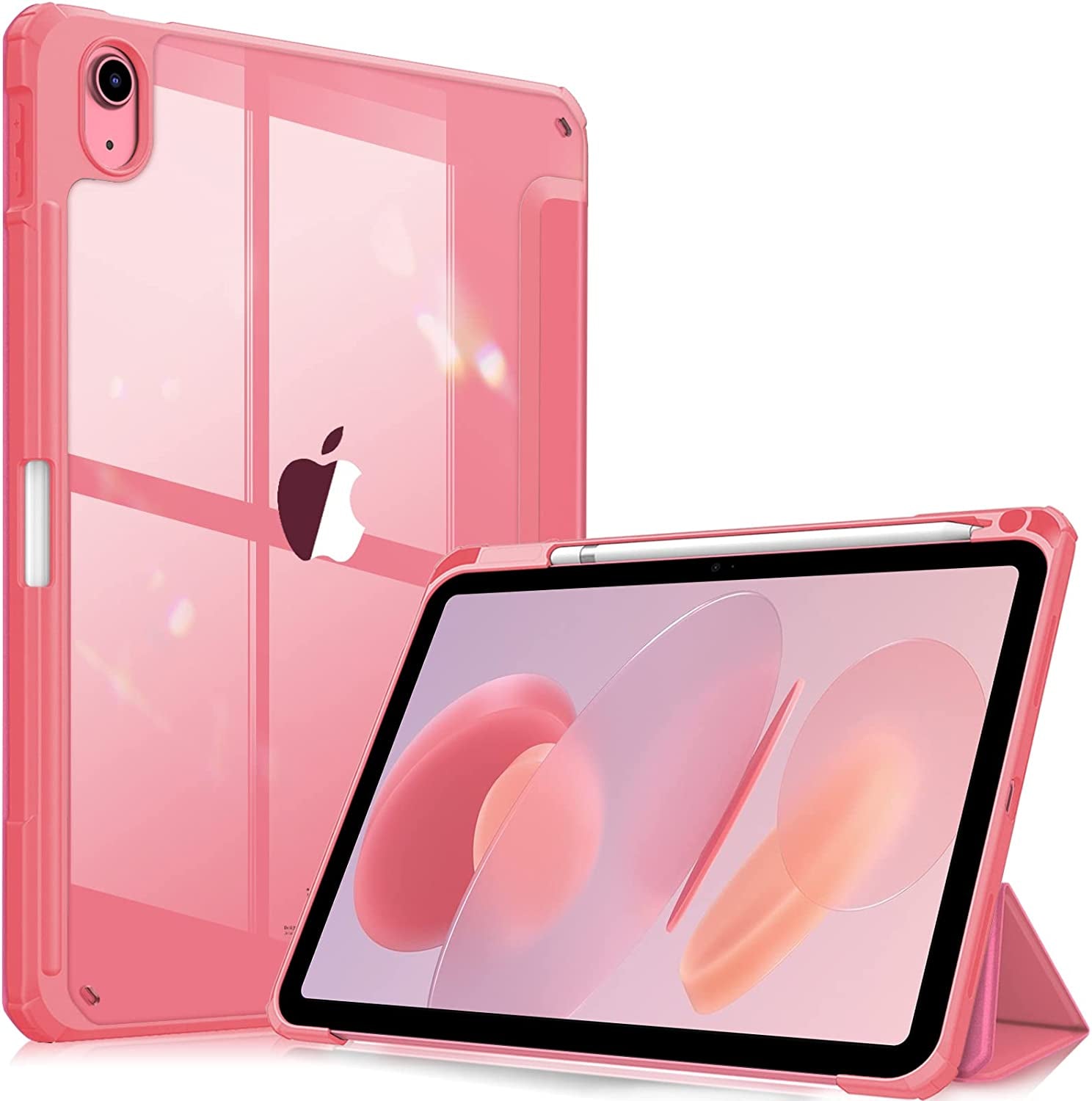 Hybrid Slim Case for Ipad (A16) 11Th Generation 11 Inch (2025), Ipad 10Th Generation 10.9 Inch (2022) - Shockproof Cover with Clear Transparent Back Shell & Pencil Holder, Pink