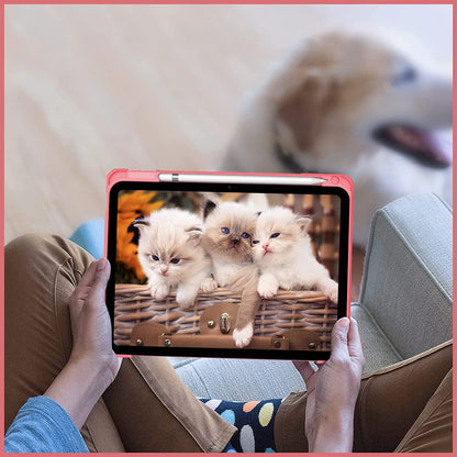 Hybrid Slim Case for Ipad (A16) 11Th Generation 11 Inch (2025), Ipad 10Th Generation 10.9 Inch (2022) - Shockproof Cover with Clear Transparent Back Shell & Pencil Holder, Pink