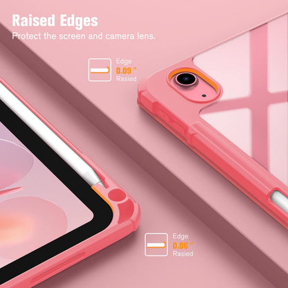 Hybrid Slim Case for Ipad (A16) 11Th Generation 11 Inch (2025), Ipad 10Th Generation 10.9 Inch (2022) - Shockproof Cover with Clear Transparent Back Shell & Pencil Holder, Pink